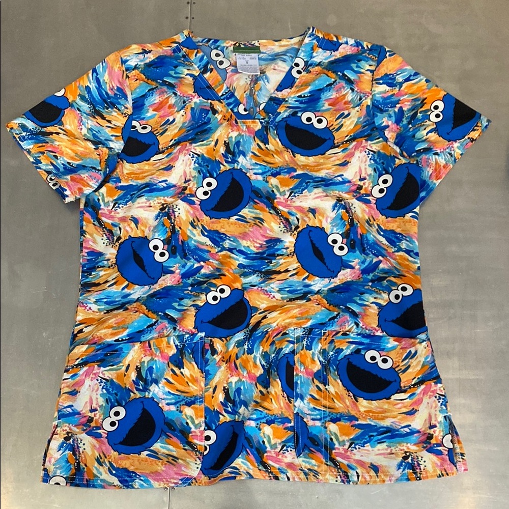 Cherokee Cookie Monster Scrub Top Size Small